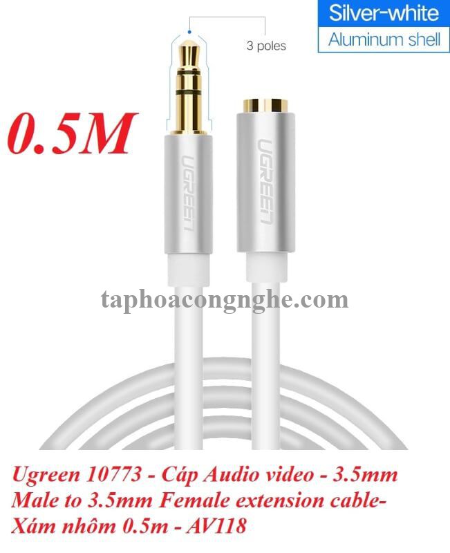 Ugreen 10773 0.5M màu Trắng Cáp âm thanh 3.5mm nối dài đầu nhôm AV118 30010773